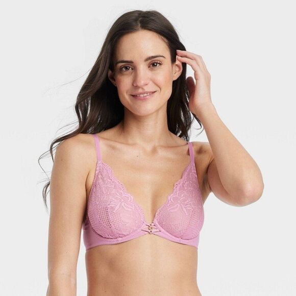 Auden Women's Fishnet Lace Unlined Bra | Pink | 32A | NWT - Picture 1 of 8